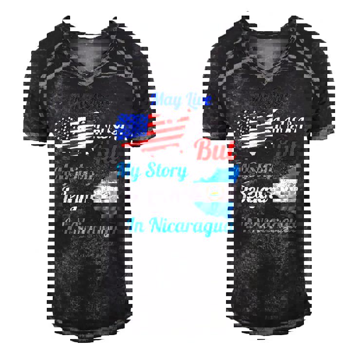 May Live In Usa But My Story Began In Nicaragua Flag Funny Men's Short Sleeve V-neck 3D Print Retro Tshirt