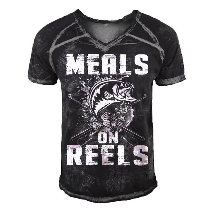 Meals On Reels Men's Short Sleeve V-neck 3D Print Retro Tshirt