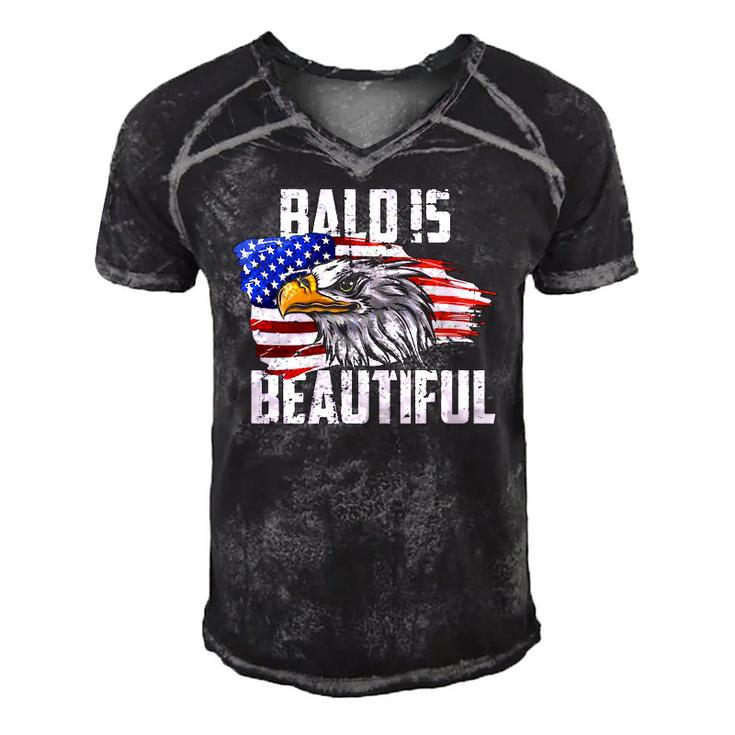 Mens Bald Is Beautiful July 4Th Eagle Patriotic American Vintage Men's Short Sleeve V-neck 3D Print Retro Tshirt