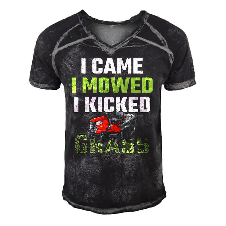 Mens I Came I Mowed I Kicked Grass Funny Lawn Mowing Gardener Men's Short Sleeve V-neck 3D Print Retro Tshirt