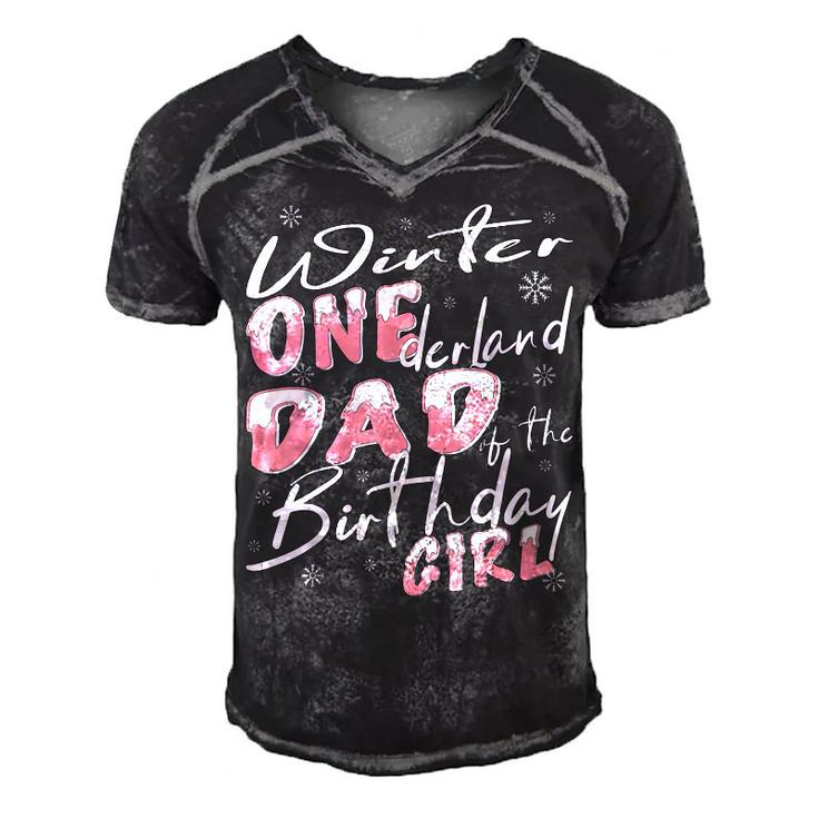 Mens Winter Onederland Dad Of Birthday Girl 1St Birthday Theme  Men's Short Sleeve V-neck 3D Print Retro Tshirt