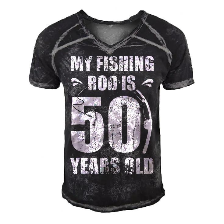 My Fishing Rod Is 50 Years Old 50Th Birthday  Men's Short Sleeve V-neck 3D Print Retro Tshirt