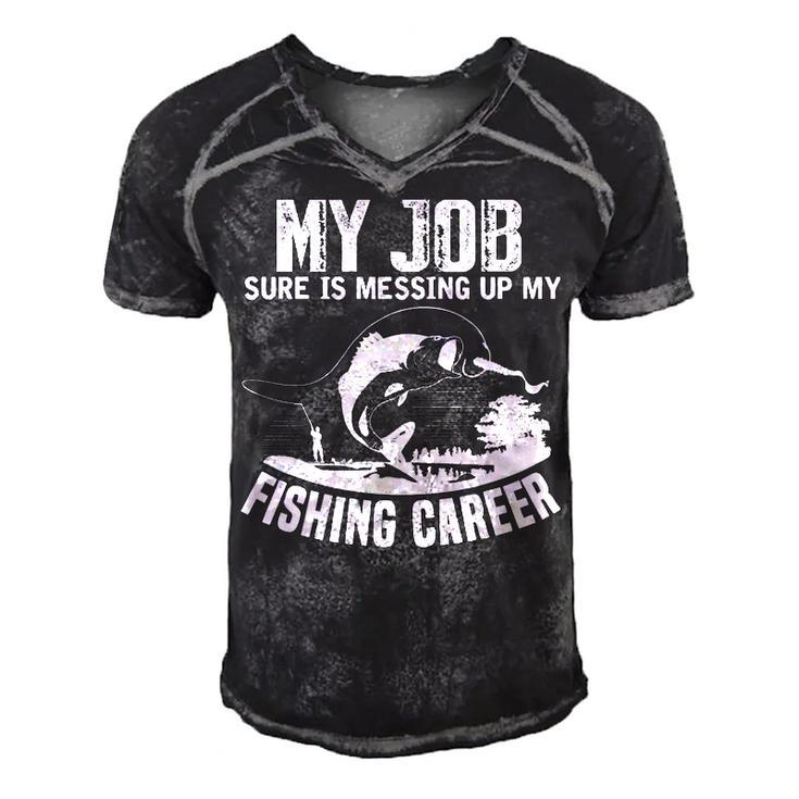 My Job - Messing Up My Fishing Career Men's Short Sleeve V-neck 3D Print Retro Tshirt