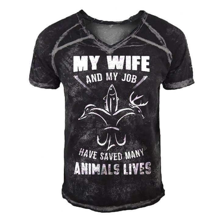 My Wife & Job - Saved Many Animals Men's Short Sleeve V-neck 3D Print Retro Tshirt