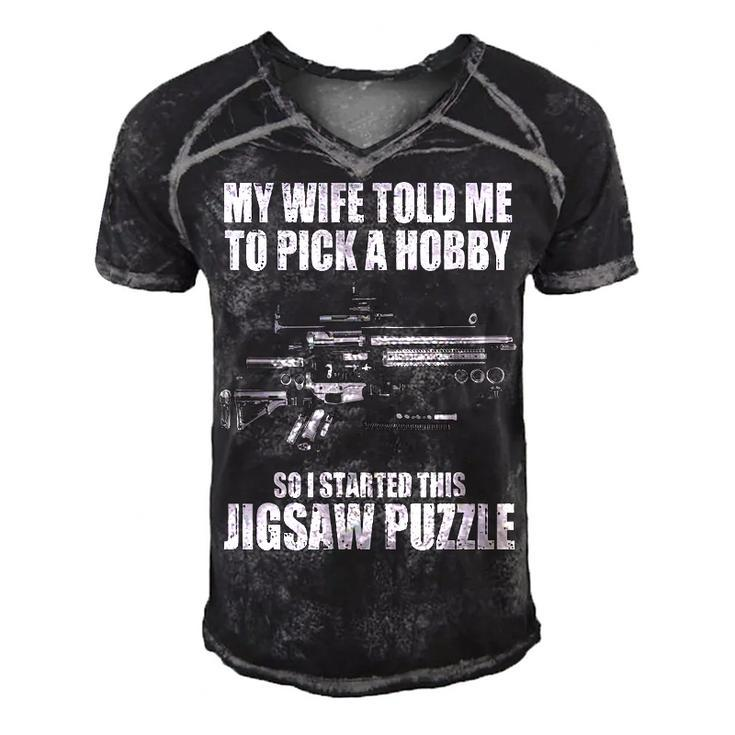 My Wife Told Me To Pick A Hobby Men's Short Sleeve V-neck 3D Print Retro Tshirt