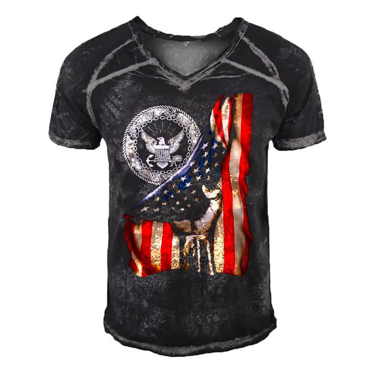Navy Flag Front Men's Short Sleeve V-neck 3D Print Retro Tshirt