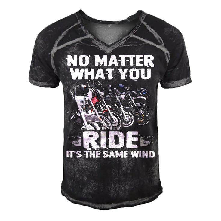 No Matter What You Ride Men's Short Sleeve V-neck 3D Print Retro Tshirt