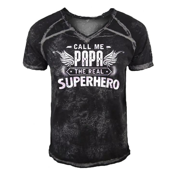 Papa - The Real Superhero Men's Short Sleeve V-neck 3D Print Retro Tshirt