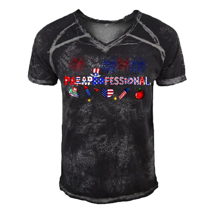 Paraprofessional Proud American Flag Fireworks 4Th Of July  Men's Short Sleeve V-neck 3D Print Retro Tshirt