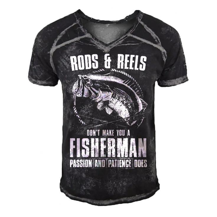 Passion & Patience Makes You A Fisherman Men's Short Sleeve V-neck 3D Print Retro Tshirt