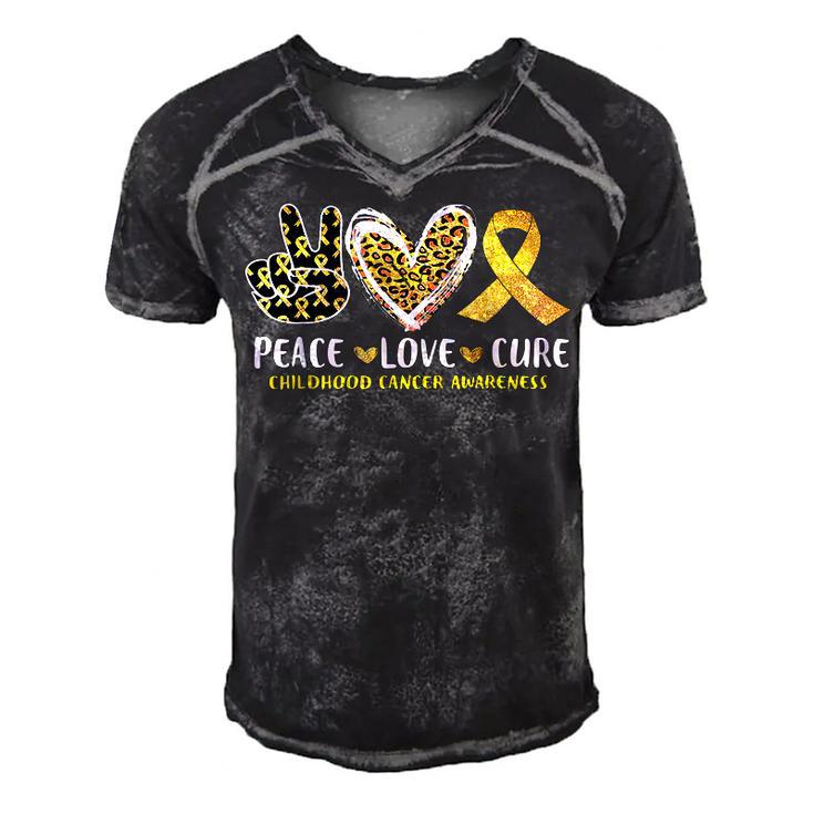 Peace Love Cure Childhood Cancer Awareness Leopart Heart  V6 Men's Short Sleeve V-neck 3D Print Retro Tshirt