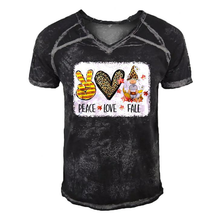 Peace Love Fall Hello Fall Autumn Leopard Print Gnome Lover  Men's Short Sleeve V-neck 3D Print Retro Tshirt