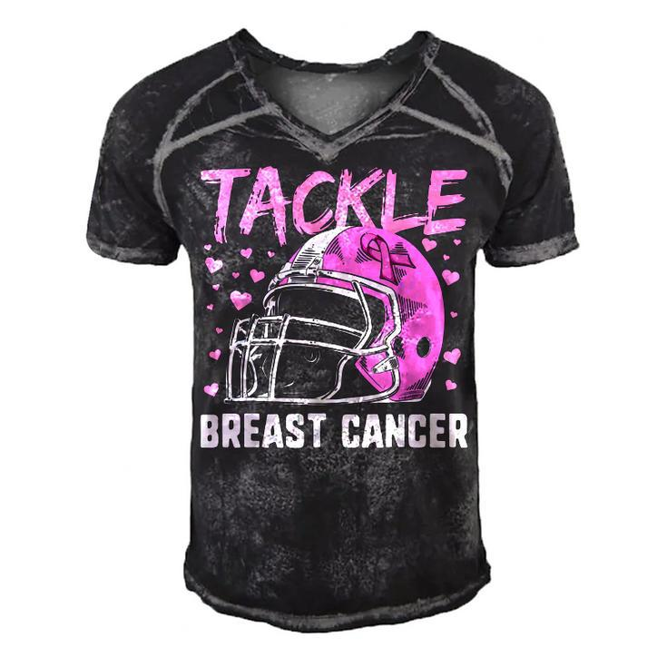 Pink Football Helmet  Men Boys Tackle Breast Cancer  Men's Short Sleeve V-neck 3D Print Retro Tshirt