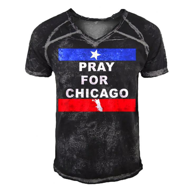 Pray For Chicago Encouragement Distressed  Men's Short Sleeve V-neck 3D Print Retro Tshirt