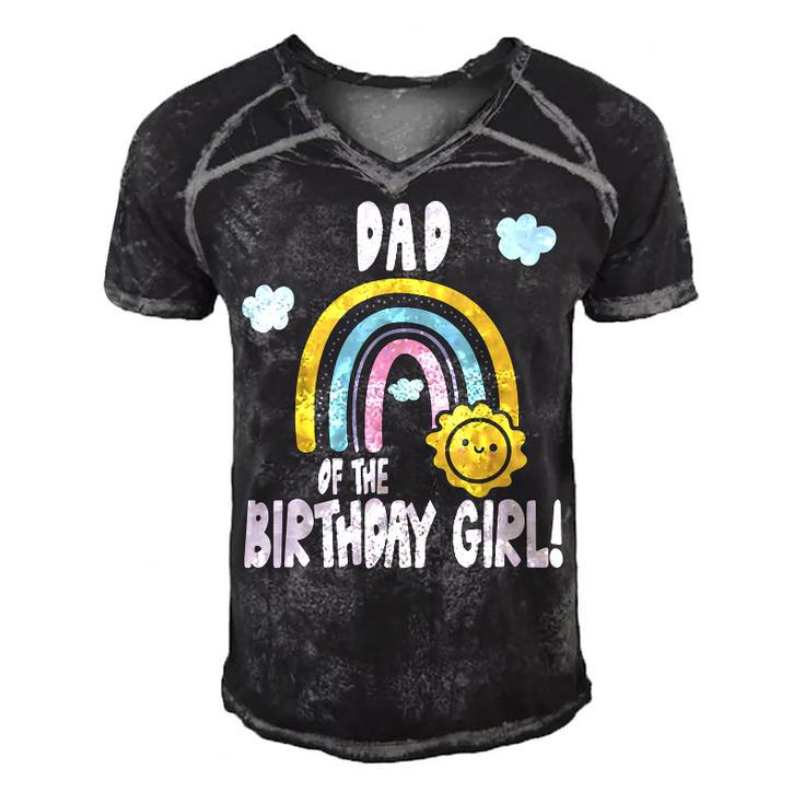 Rainbows & Sunshine Party Dad Of The Birthday Girl  Men's Short Sleeve V-neck 3D Print Retro Tshirt