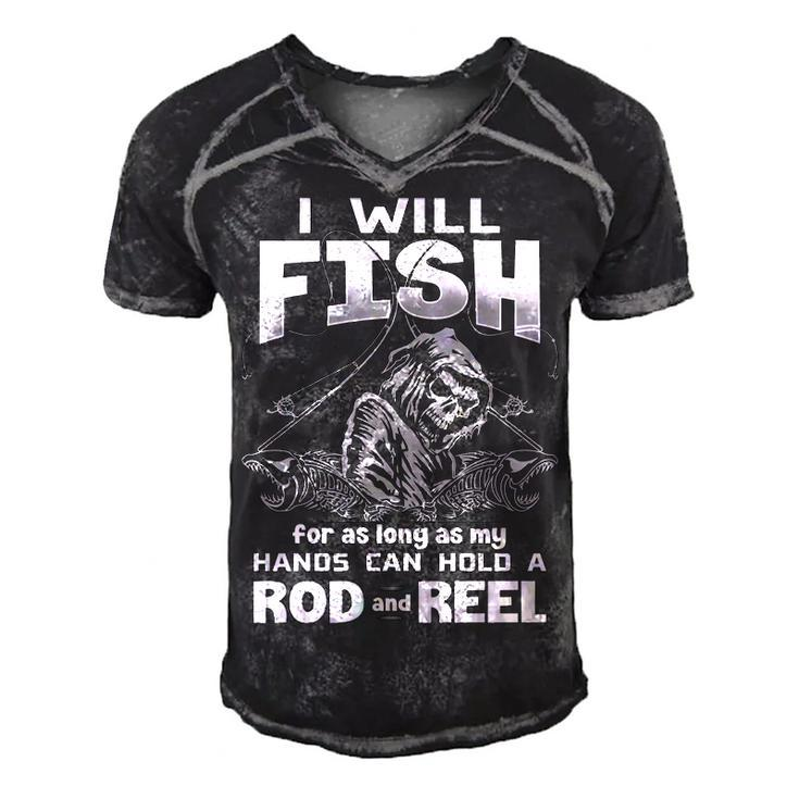 Rod And Reel Men's Short Sleeve V-neck 3D Print Retro Tshirt