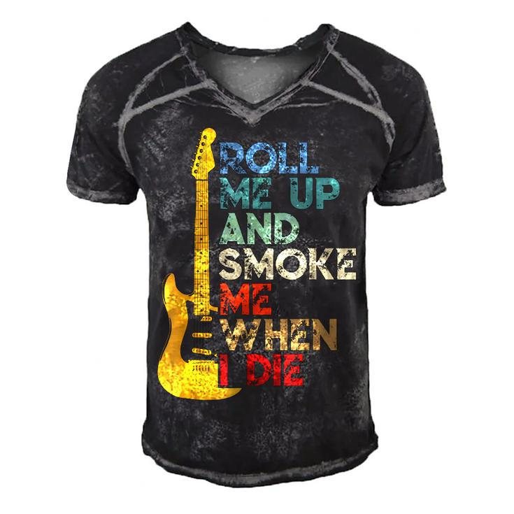 Roll Me Up And Smoke Me When I Die Guitar  Men's Short Sleeve V-neck 3D Print Retro Tshirt