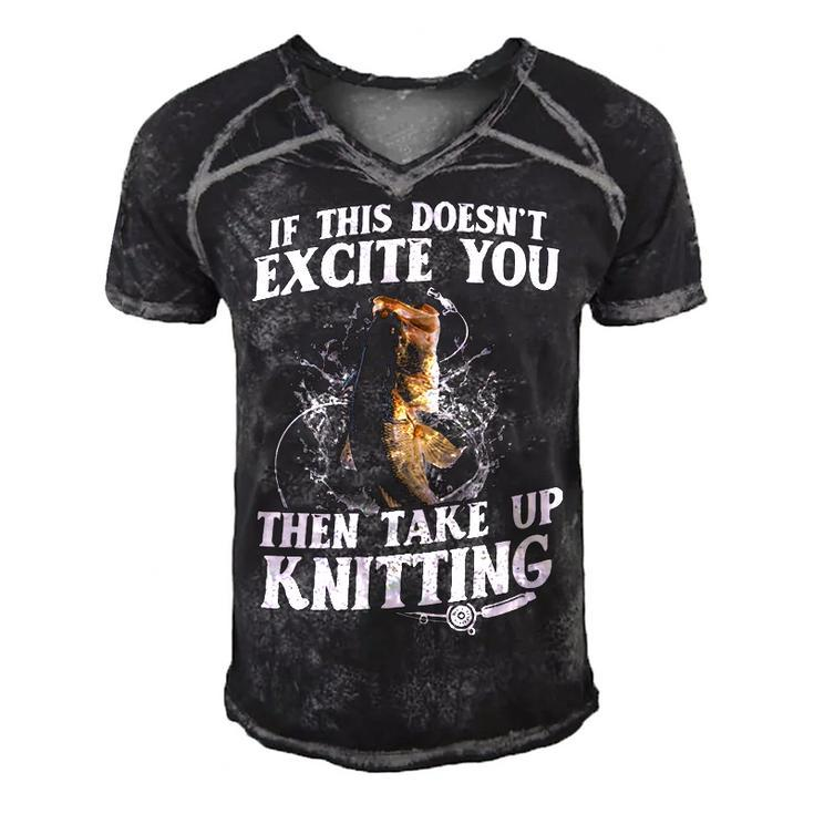 Take Up Knitting Men's Short Sleeve V-neck 3D Print Retro Tshirt
