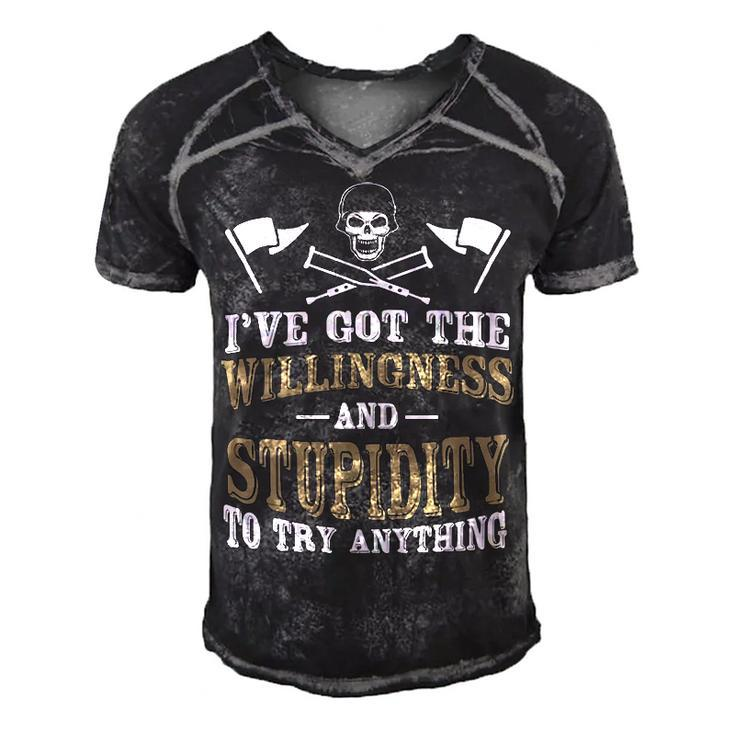 The Willingness & Stupidity Men's Short Sleeve V-neck 3D Print Retro Tshirt