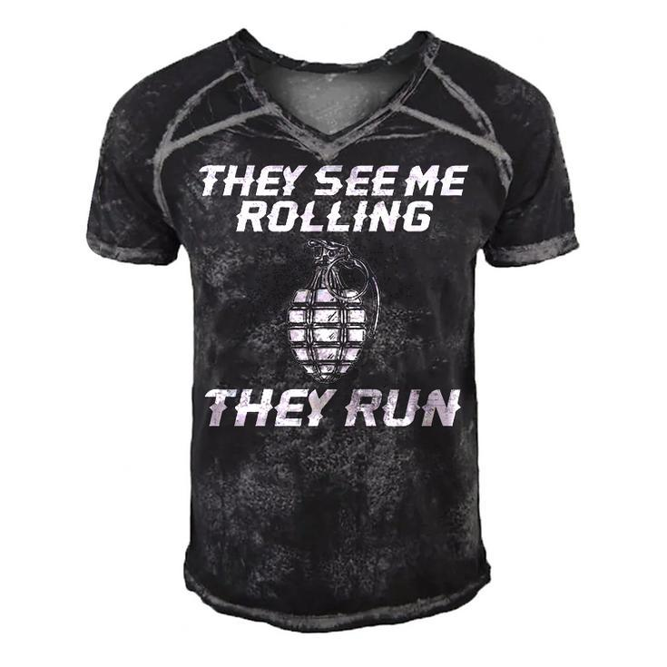 They See Me Rolling Men's Short Sleeve V-neck 3D Print Retro Tshirt