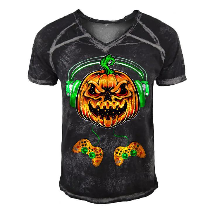 Video Games Halloween Jack O Lantern Gamer Boys Kids Men  Men's Short Sleeve V-neck 3D Print Retro Tshirt