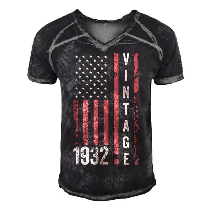 Vintage 1932 90Th Birthday 90 Years Old Funny American Flag  Men's Short Sleeve V-neck 3D Print Retro Tshirt