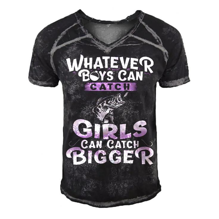 Whatever Boys Catch Men's Short Sleeve V-neck 3D Print Retro Tshirt