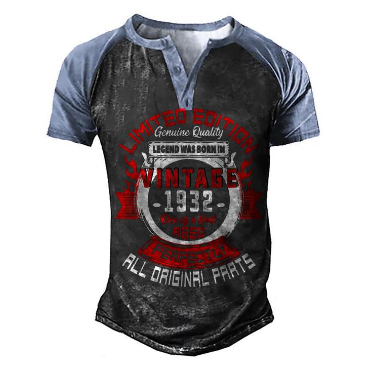90Th Birthday Gift Vintage Legends Born In 1932 90 Years Old  Men's Henley Shirt Raglan Sleeve 3D Print T-shirt