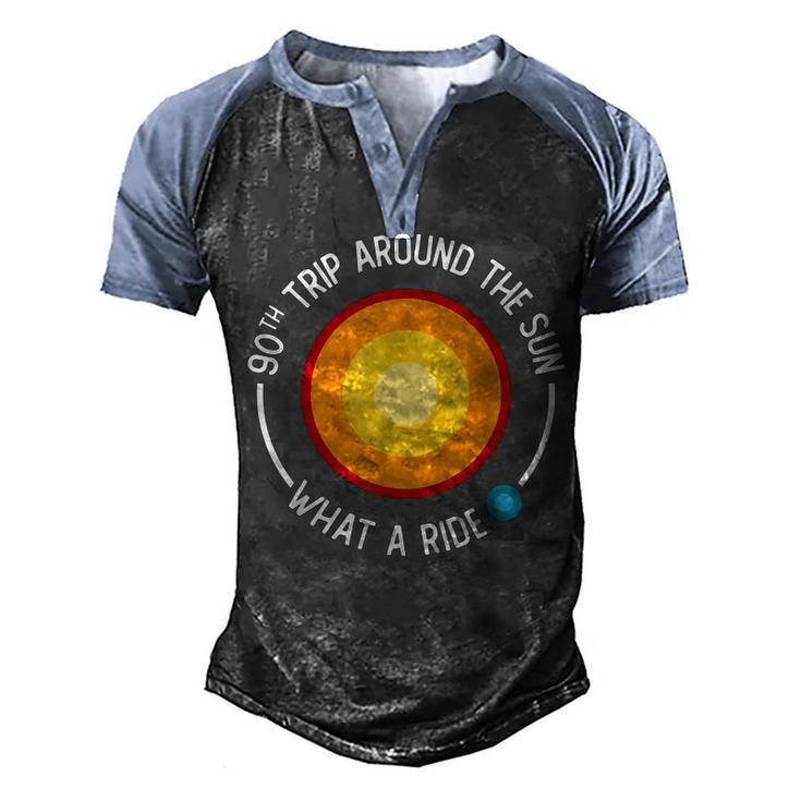 90Th Birthday Retro 90Th Trip Around The Sun What A Ride  Men's Henley Shirt Raglan Sleeve 3D Print T-shirt