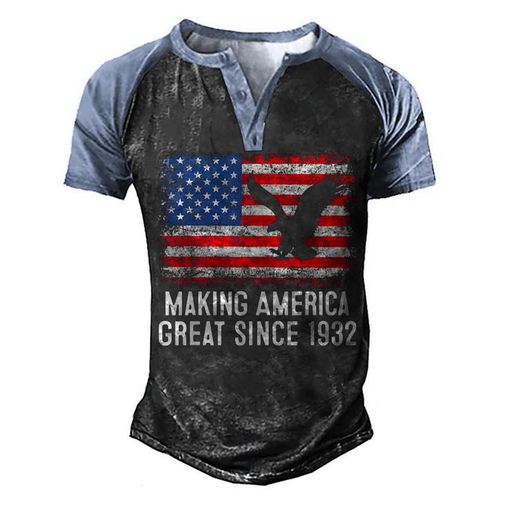 90Th BirthdayMaking America Great Since 1932  Men's Henley Shirt Raglan Sleeve 3D Print T-shirt