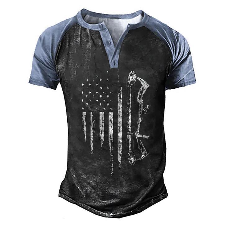 American Flag Bowhunting Bow Archery Gift For Deer Hunter  Men's Henley Shirt Raglan Sleeve 3D Print T-shirt