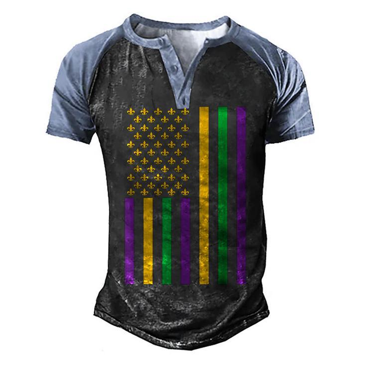 American Flag Mardi Gras  Mardi Gras Crawfish Outfit  Men's Henley Shirt Raglan Sleeve 3D Print T-shirt