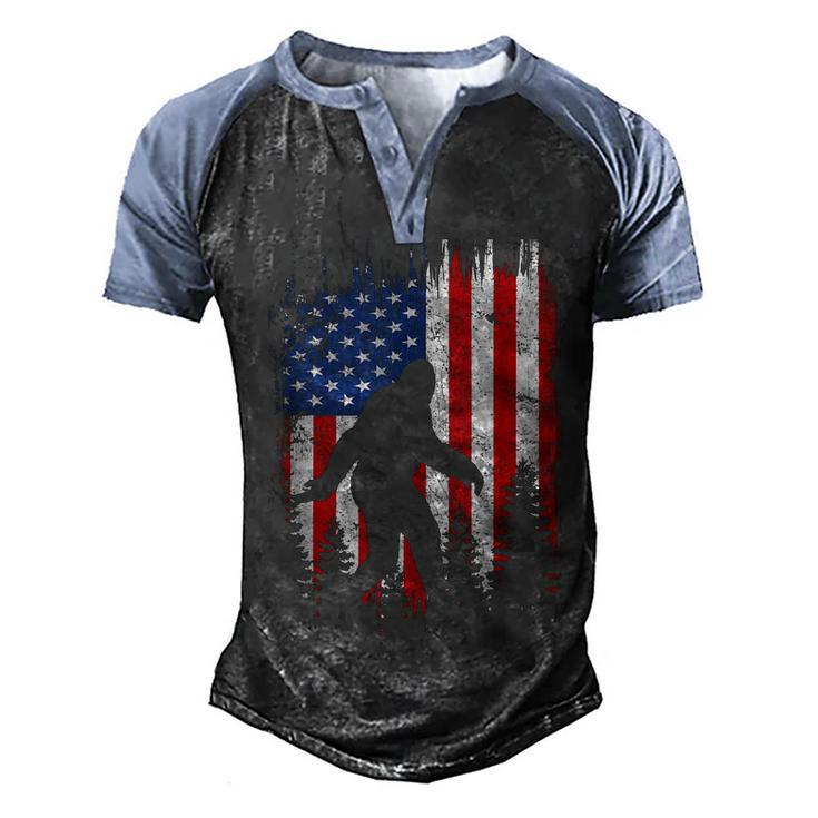 Bigfoot American Usa Flag Patriotic 4Th Of July  Men's Henley Shirt Raglan Sleeve 3D Print T-shirt