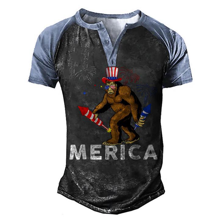 Bigfoot Fireworks Merica  4Th Of July Sasquatch Mens  Men's Henley Shirt Raglan Sleeve 3D Print T-shirt