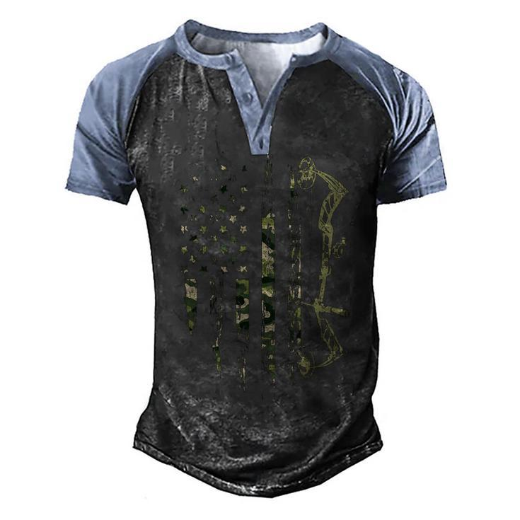 Camo American Flag Bowhunting Bow Archery Deer Hunting Gift  Men's Henley Shirt Raglan Sleeve 3D Print T-shirt
