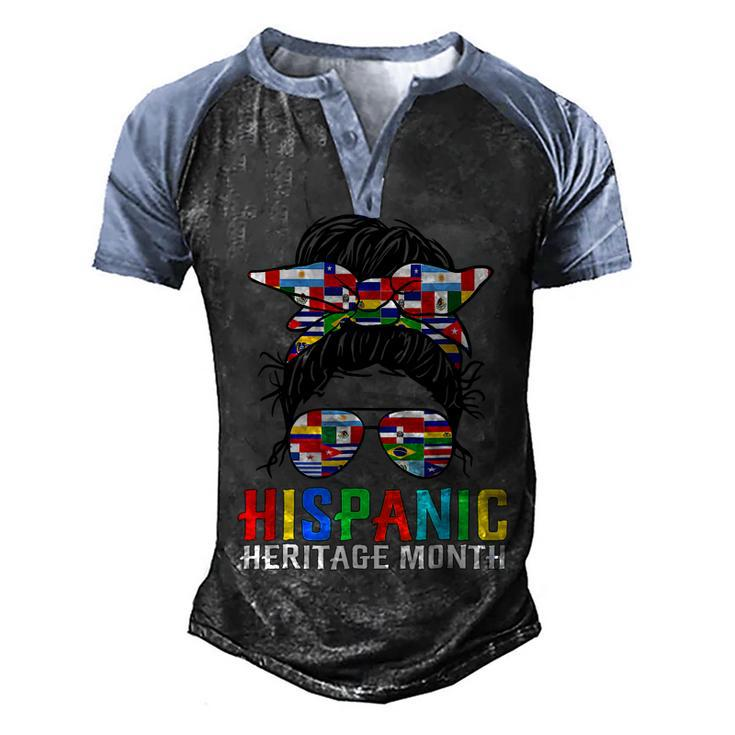 Gifts National Hispanic Heritage Month Latin Flags Messy Bun  V2 Men's Henley Shirt Raglan Sleeve 3D Print T-shirt
