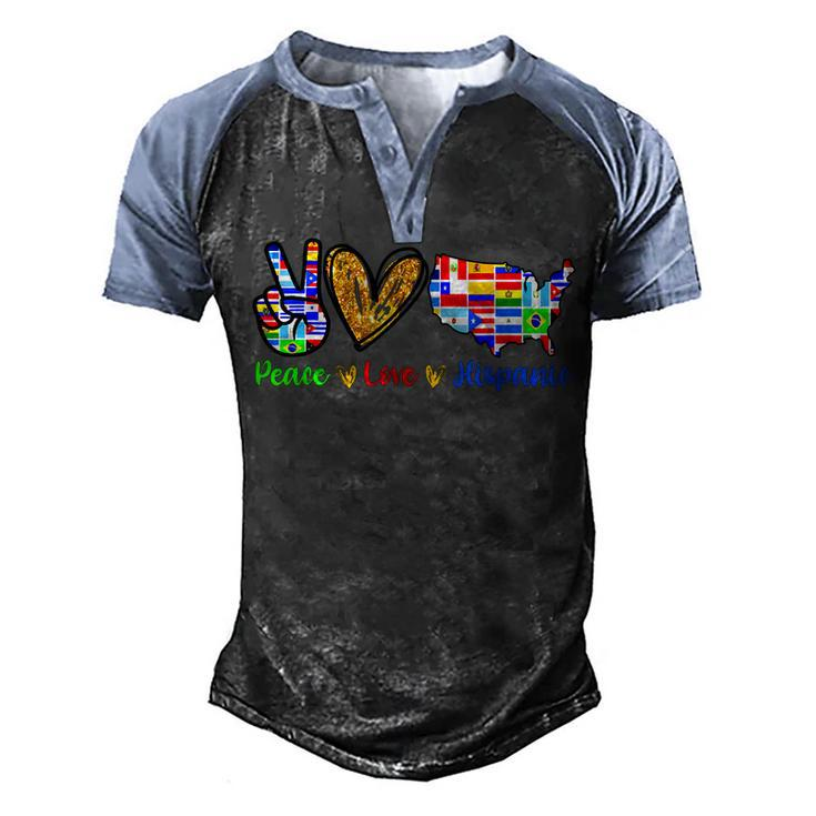 Gifts Peace Love Hispanic Heritage Month Decoration Country  Men's Henley Shirt Raglan Sleeve 3D Print T-shirt