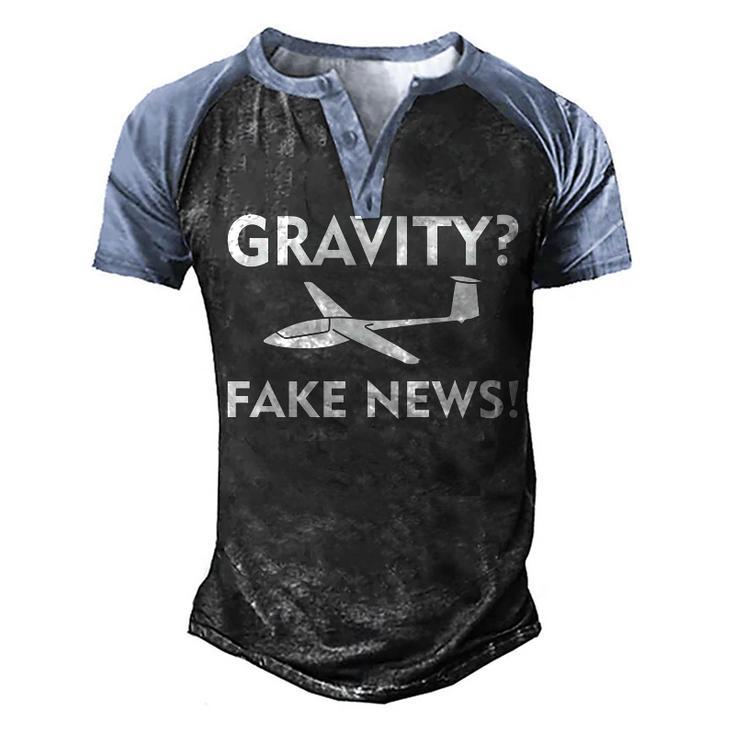 Gravity Fake News Glider Pilot Gliding Soaring Pilot   Men's Henley Shirt Raglan Sleeve 3D Print T-shirt