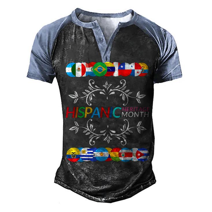 Happy Hispanic Heritage Month Latino Countries Flags  Men's Henley Shirt Raglan Sleeve 3D Print T-shirt