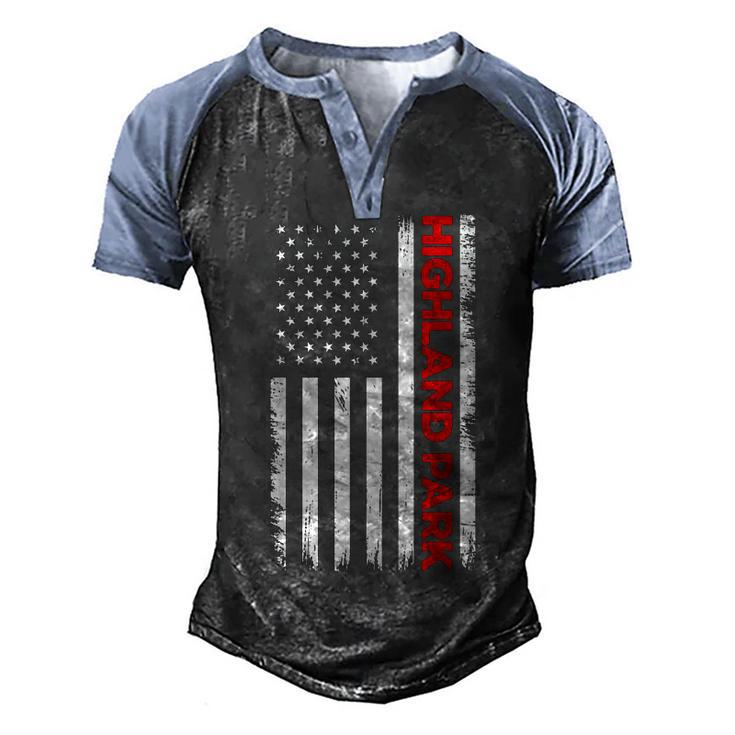Highland Park Illinois United State Flag Vintage Style  V2 Men's Henley Shirt Raglan Sleeve 3D Print T-shirt