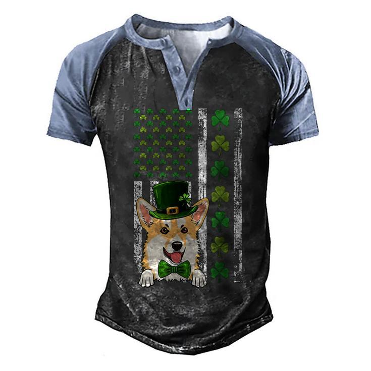 Irish American Flag Ireland Vintage Corgi St Patricks Day  Men's Henley Shirt Raglan Sleeve 3D Print T-shirt