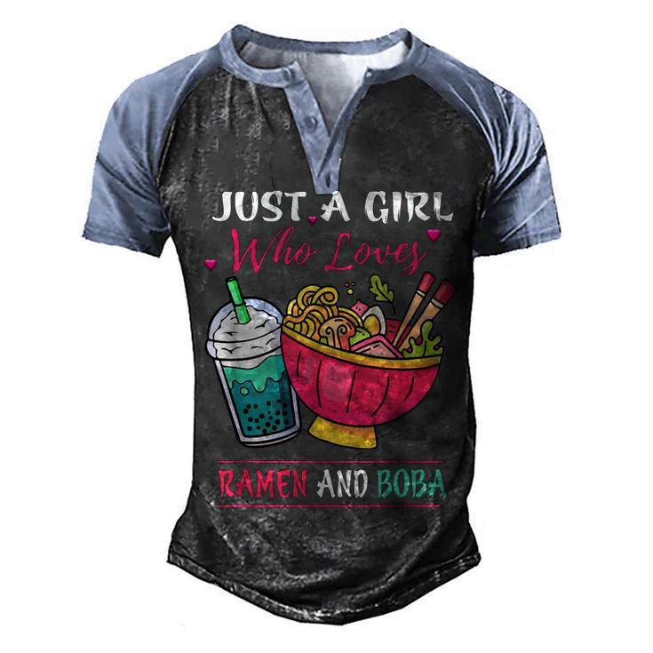 Kawaii Just A Girl Who Loves Ramen And Boba Tea Bubble Milk  Men's Henley Shirt Raglan Sleeve 3D Print T-shirt