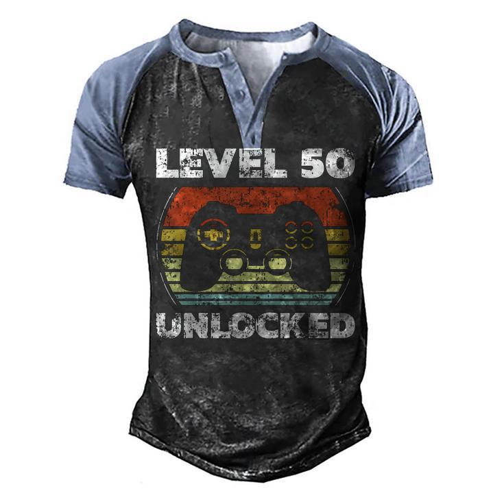 Level 50 Unlocked Funny Video Gamer 50Th Birthday  Men's Henley Shirt Raglan Sleeve 3D Print T-shirt