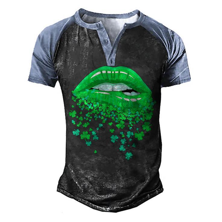 Lips Sexy Green Cool Irish Shamrock St Patricks Day  Men's Henley Shirt Raglan Sleeve 3D Print T-shirt