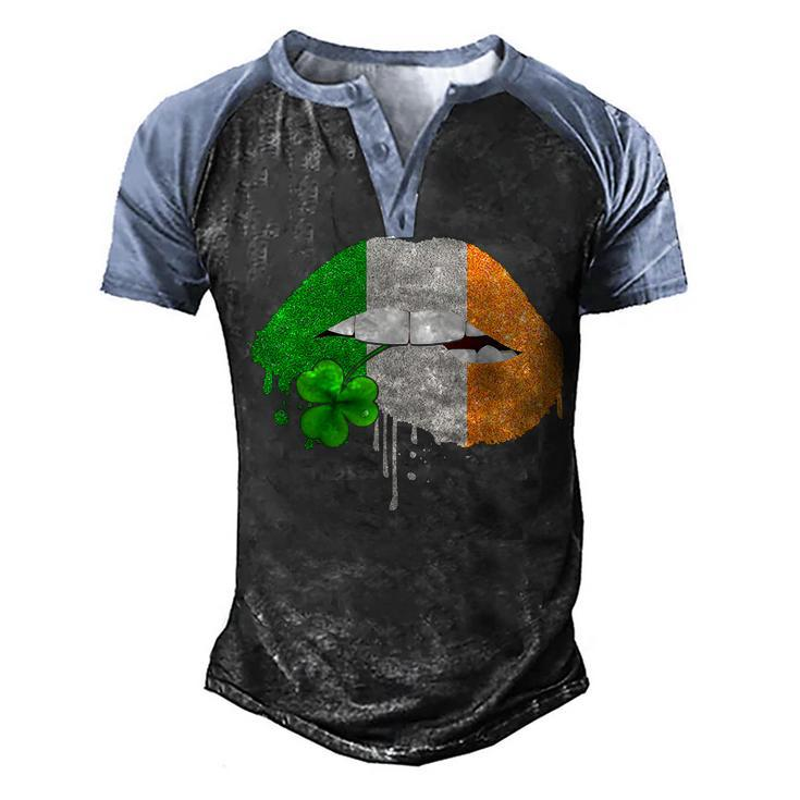 Lips Sexy Green Irish Leopard Flag Shamrock St Patricks Day  Men's Henley Shirt Raglan Sleeve 3D Print T-shirt