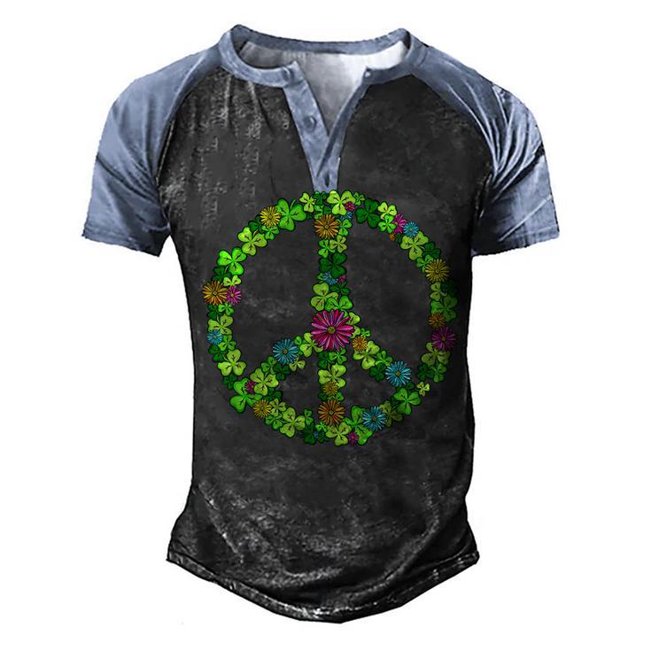Lucky Shamrock Peace Sign St Patricks Day Hippie Clover Leaf  Men's Henley Shirt Raglan Sleeve 3D Print T-shirt