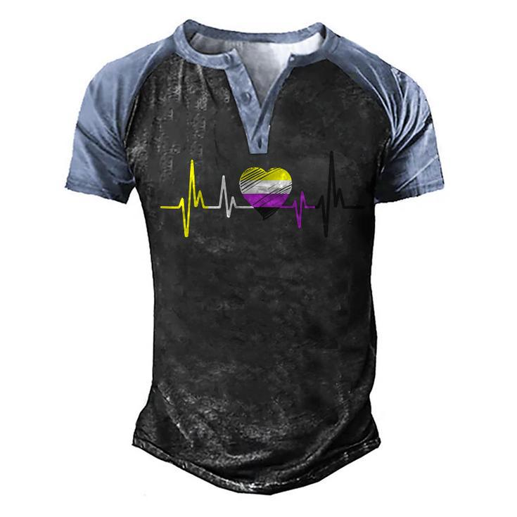 Nonbinary Pride Heartbeat Lgbt Non Binary Flag Heartbeat  Men's Henley Shirt Raglan Sleeve 3D Print T-shirt