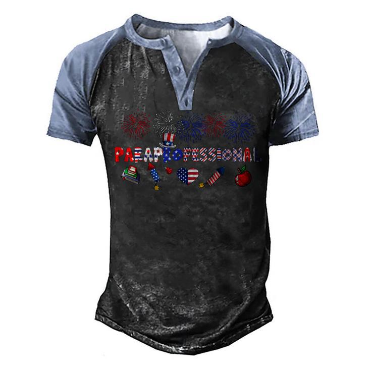 Paraprofessional Proud American Flag Fireworks 4Th Of July  Men's Henley Shirt Raglan Sleeve 3D Print T-shirt