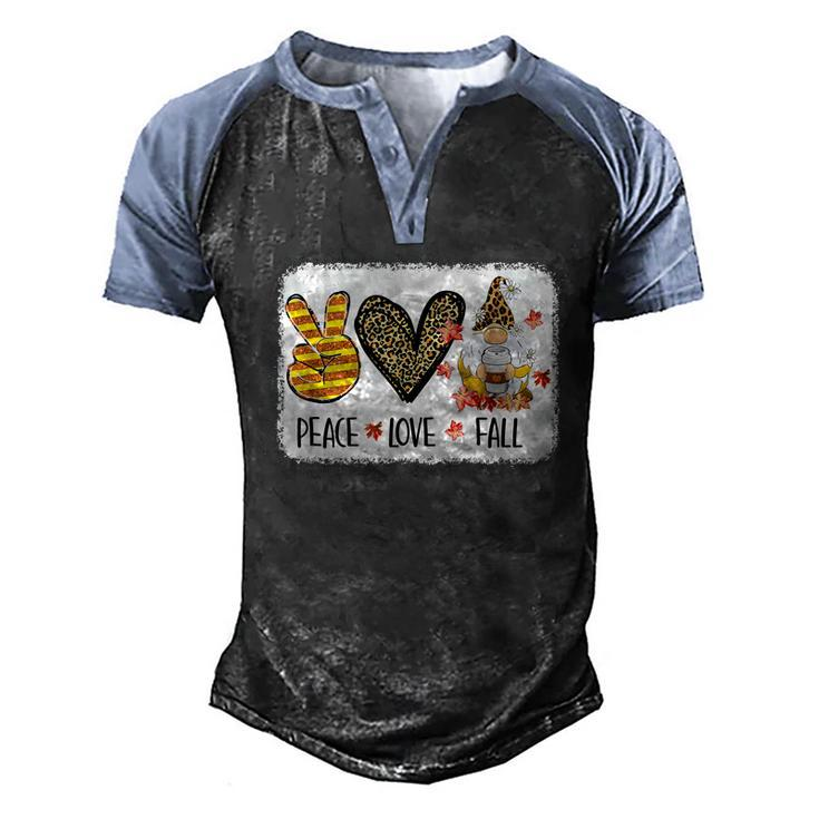 Peace Love Fall Hello Fall Autumn Leopard Print Gnome Lover  Men's Henley Shirt Raglan Sleeve 3D Print T-shirt