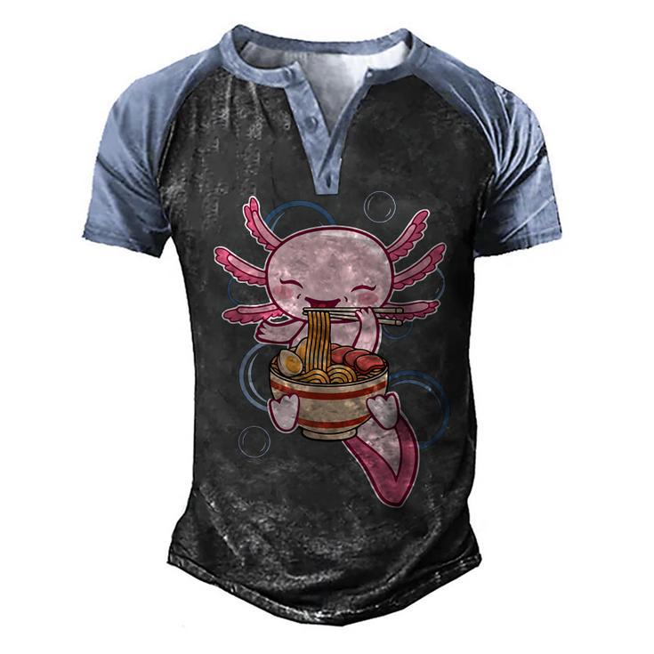Ramen Axolotl Kawaii Anime Japanese Food Gift Girls Nager  Men's Henley Shirt Raglan Sleeve 3D Print T-shirt